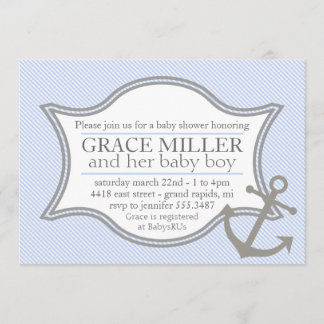 Nautical Baby Shower Invitation light blue & grey