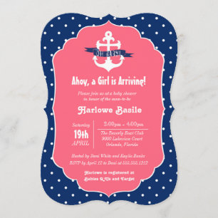 Nautical Baby Shower Invitation, Pink Blue Girl Invitation
