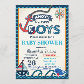 Nautical Baby Shower Invitation Twins