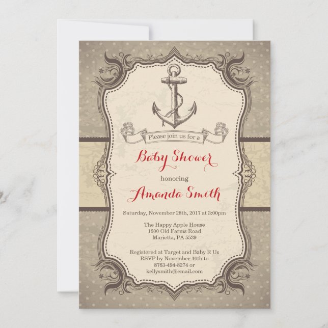 Nautical Baby Shower Invitation Vintage Retro (Front)