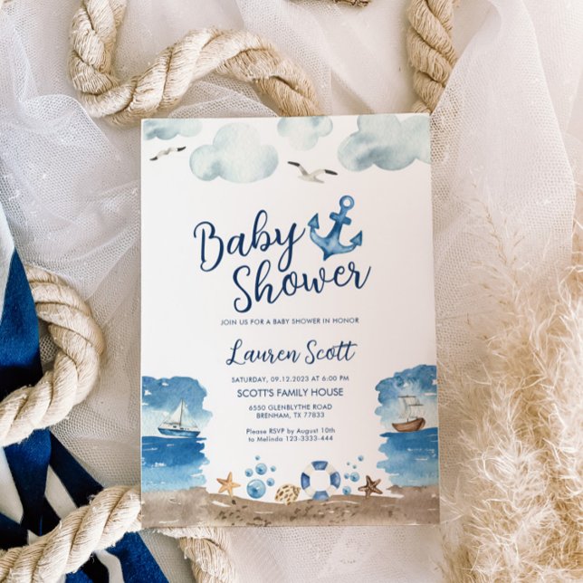 Nautical Baby Shower Invitation Watercolor (Creator Uploaded)