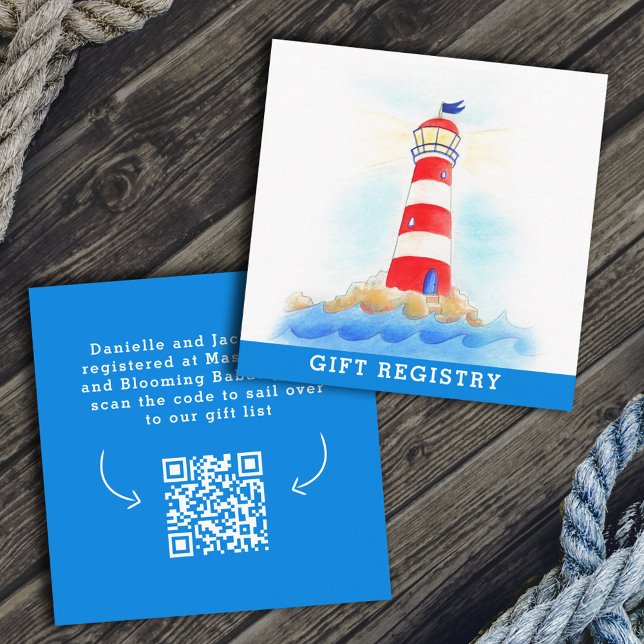Nautical baby shower lighthouse blue registry enclosure card (Creator Uploaded)