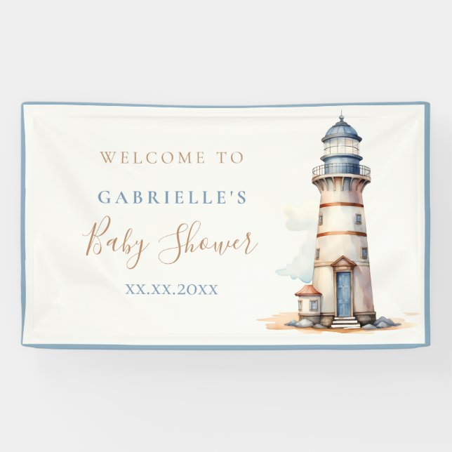Nautical Baby Shower Lighthouse Welcome Banner (Horizontal)