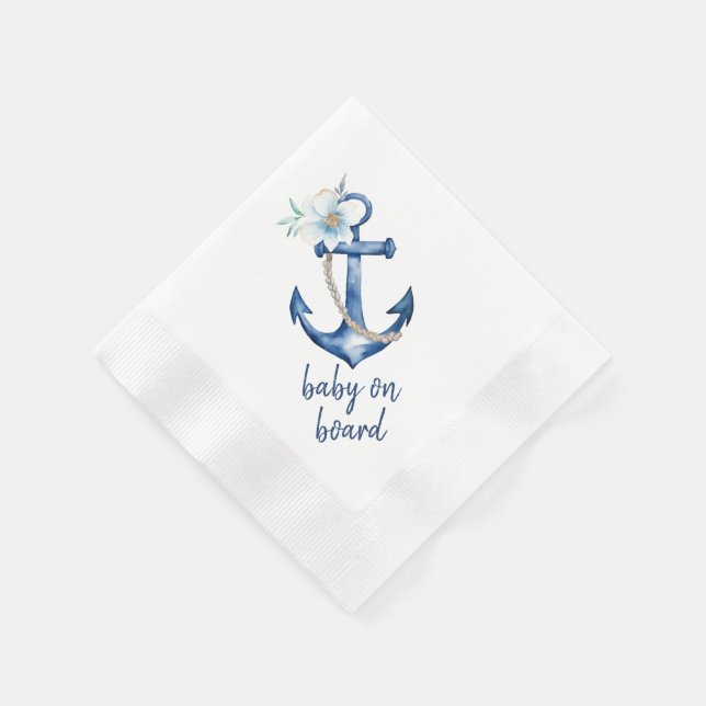 Nautical Baby Shower Napkins | Blue Watercolor Anc (Corner)
