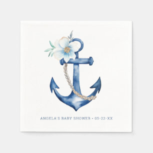 Nautical Baby Shower Napkins   Navy Blue Watercolo