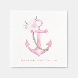 Nautical Baby Shower Napkins   Pink Floral Anchor 