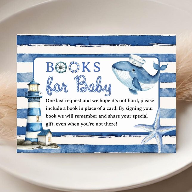 Nautical Baby Shower Navy Blue Boy Books For Baby Enclosure Card (Creator Uploaded)