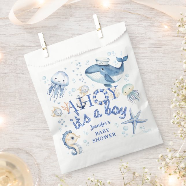 Nautical Baby Shower Navy Blue Boy Favour Bag (Clipped)