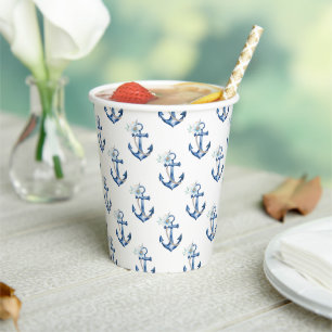 Nautical Baby Shower Paper Cups Blue Floral Anch
