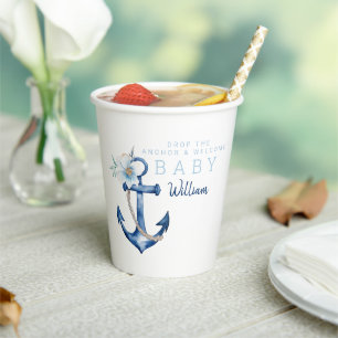 Nautical Baby Shower Paper Cups Watercolor Ancho
