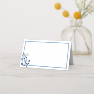 Nautical Baby Shower Place Card   Blue Watercolor 