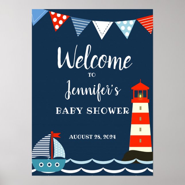 Nautical Baby Shower Poster, Welcome Sign, Party Poster (Front)