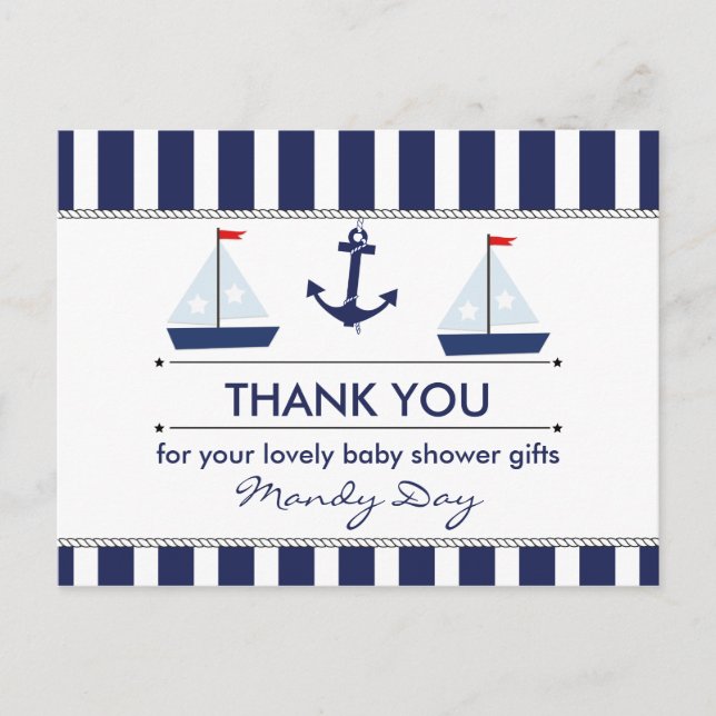 Nautical Baby Shower Thank You Postcard (Front)