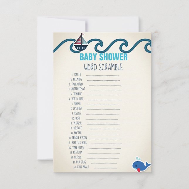 Nautical Baby Shower Word Scramble Game Invitation (Front)