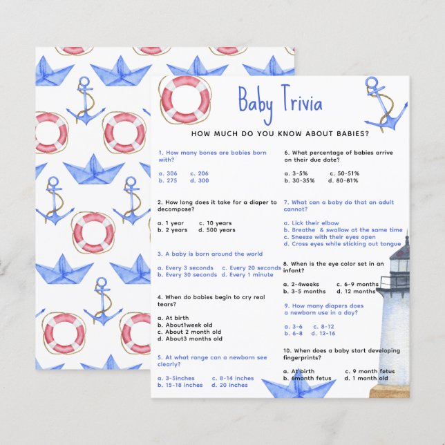 Nautical Baby Trivia | Baby Shower Game (Front/Back)