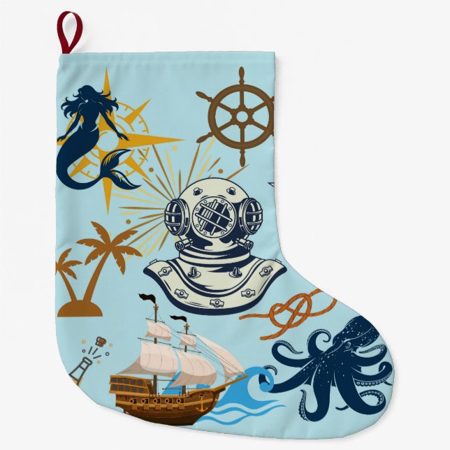  Nautical Bachelor Party Large Christmas Stocking (Front)