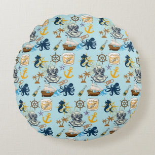 Nautical Bachelor Party Round Cushion