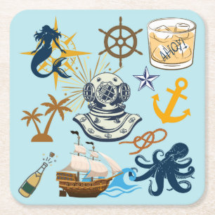 Nautical Bachelor Party Square Paper Coaster
