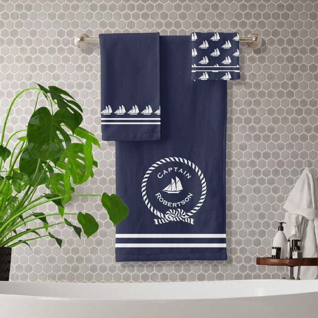 Nautical bath custom name Captain Sailboat Bath To Bath Towel Set (Creator Uploaded)