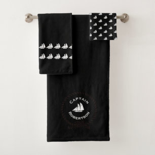 Nautical bath custom name Captain Sailboat Bath To Towel Set