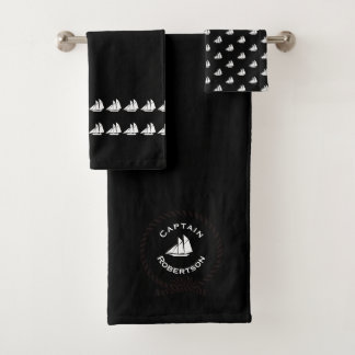 Nautical bath custom name Captain Sailboat Bath To Towel Set