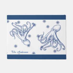  Nautical Bathroom Ocean Navy Blue Octopus  Doormat