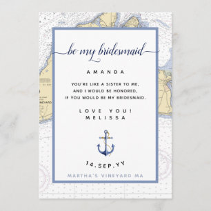 Nautical Be My Bridesmaid   Martha's Vineyard Invitation