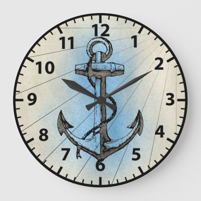 Nautical Beach Anchor Naval Large Clock (Front)
