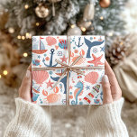Nautical Beach Anchor Sea Shells Sailboat Pattern  Wrapping Paper Sheet<br><div class="desc">Beach inspired wrapping paper features a pattern of tropical fish,  lighthouse,  whale tail,  seashell,  starfish,  crab,  sand dollar,  sailboat,  seahorse and captain's wheel. Great for coastal and "under the sea" themed Christmas,  birthday,  shower and anniversary gifts. Original artwork KL Stock.</div>