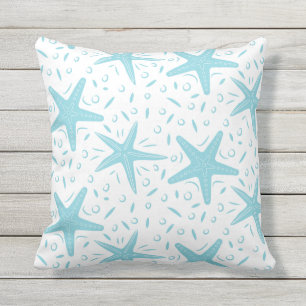 Nautical Beach Aqua Blue Starfish Pattern Cushion
