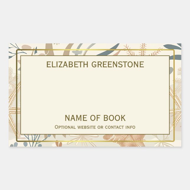 Nautical Beach Author Signature Bookplate Rectangular Sticker (Front)