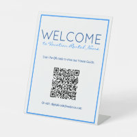 Nautical Beach Blue Digital QR Code Welcome Sign