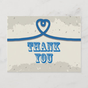 Nautical Beach Blue Heart Knot Thank You Postcard