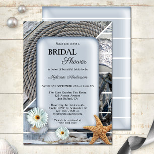 Nautical Beach Boho Blue Bridal Shower Invitation