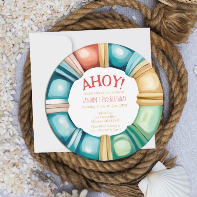 Nautical Beach Buoy Boys Birthday Invitation (Creator Uploaded)
