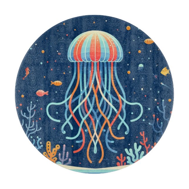 nautical/beach/coastal jellyfish cutting board (Front)