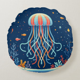 nautical/beach/coastal jellyfish round cushion