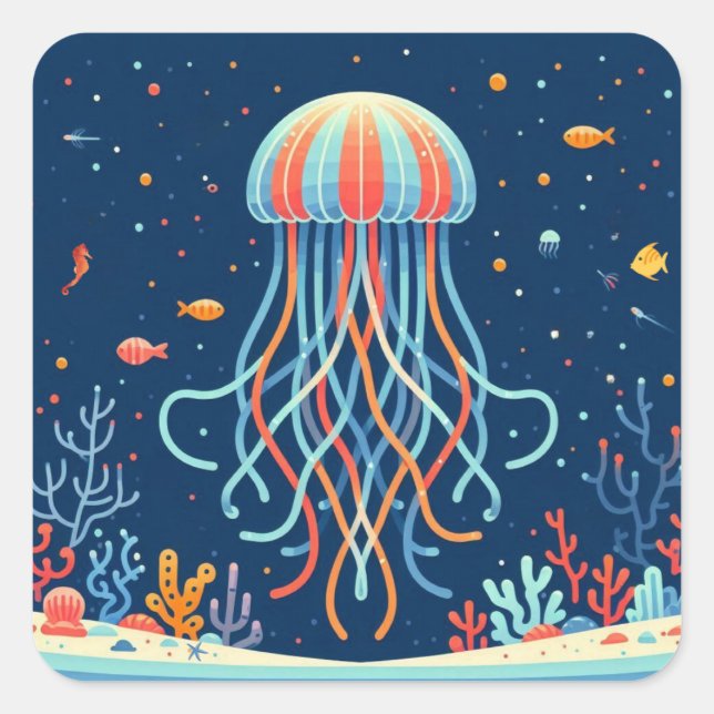 nautical/beach/coastal jellyfish square sticker (Front)