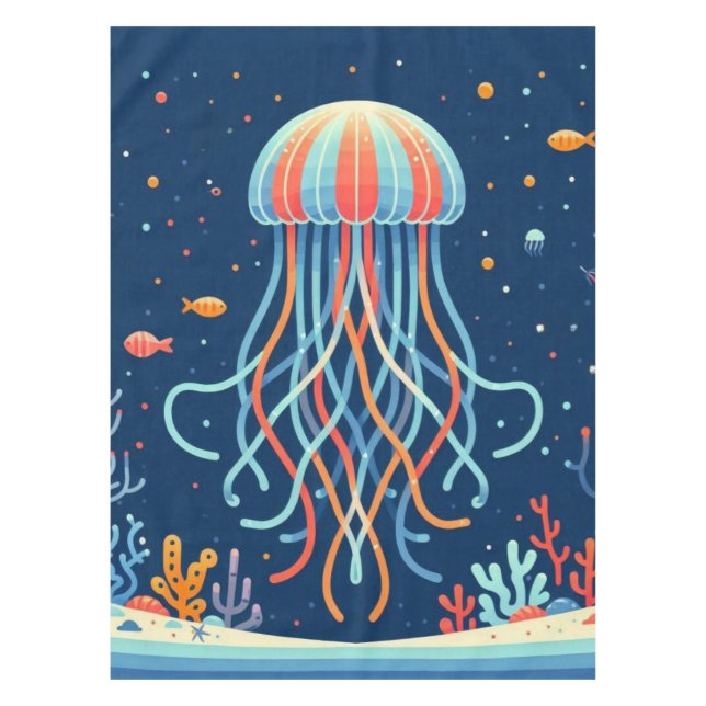 nautical/beach/coastal jellyfish tablecloth (Front)