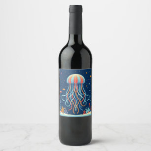 nautical/beach/coastal jellyfish wine label