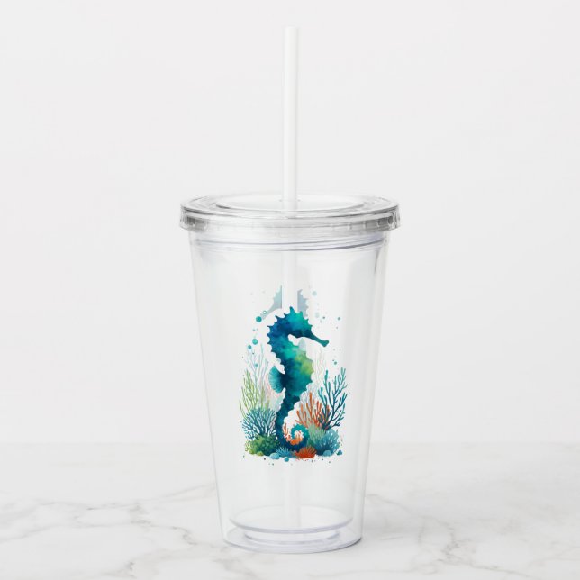 nautical/beach/coastal seahorse art acrylic tumbler (Front)