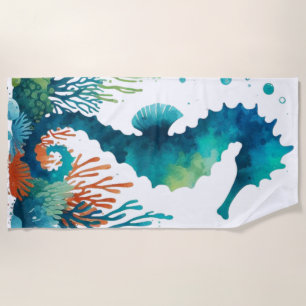 nautical/beach/coastal seahorse art beach towel