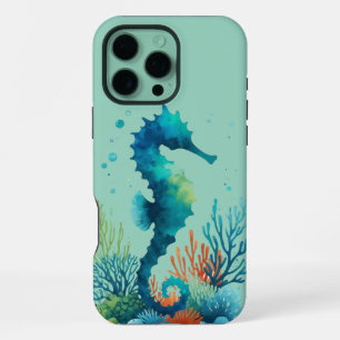 nautical/beach/coastal seahorse art iPhone 16 pro max case