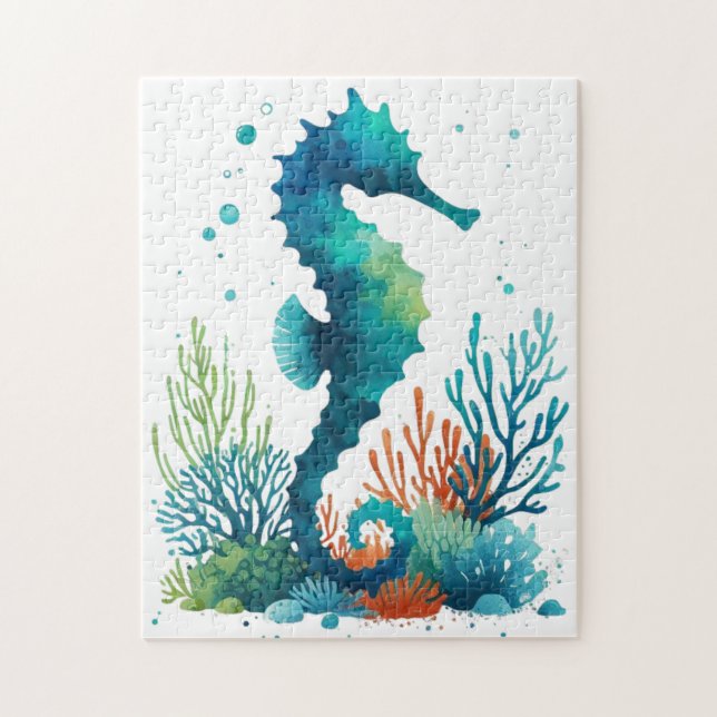 nautical/beach/coastal seahorse art jigsaw puzzle (Vertical)