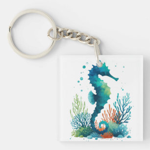 nautical/beach/coastal seahorse art key ring