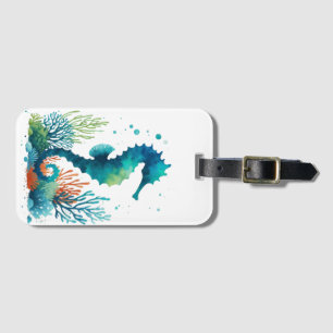 nautical/beach/coastal seahorse art luggage tag