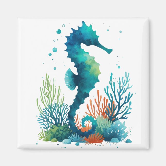 nautical/beach/coastal seahorse art magnet (Front)