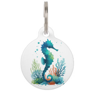 nautical/beach/coastal seahorse art pet tag