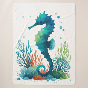 nautical/beach/coastal seahorse art sherpa blanket