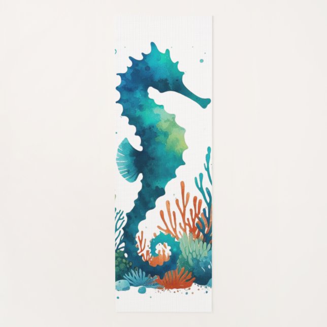 nautical/beach/coastal seahorse art yoga mat (Front)